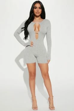 Fashion Nova Rompers Sage Smooth Snatched Romper - Heather Grey