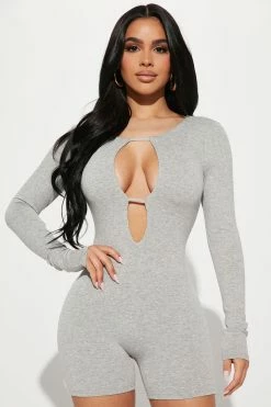 Fashion Nova Rompers Sage Smooth Snatched Romper - Heather Grey