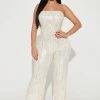 Fashion Nova Glitz And Glam Sequin Jumpsuit - Champagne Jumpsuits