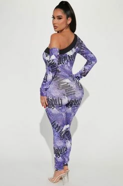 Fashion Nova Denim Baby Printed Jumpsuit - Purple