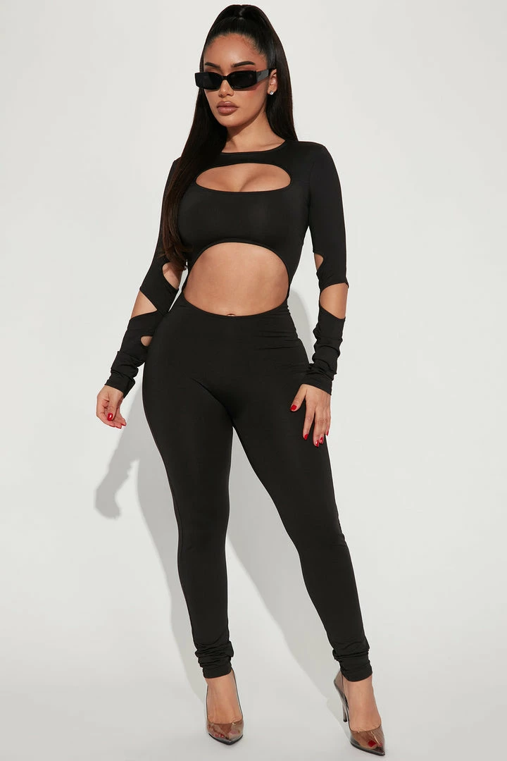 Fashion Nova Jumpsuits Harley Cut Out Jumpsuit - Black