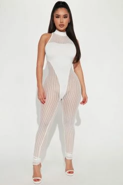 Fashion Nova Malisha Mesh Jumpsuit - White