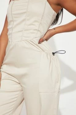 Fashion Nova Jumpsuits Eden Cargo Jumpsuit - Oatmeal