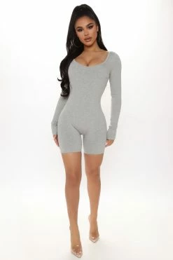 Fashion Nova Daisy Snatched Romper - Heather Grey