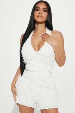 Fashion Nova Kenedy Bubble Romper - White Rompers