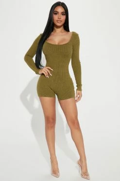Fashion Nova Kaylah Ribbed Romper - Chartreuse