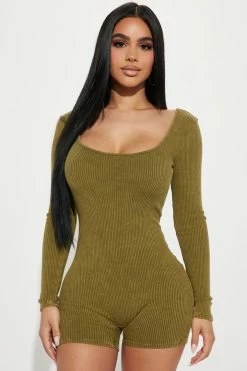 Fashion Nova Kaylah Ribbed Romper - Chartreuse