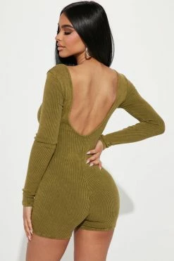 Fashion Nova Kaylah Ribbed Romper - Chartreuse