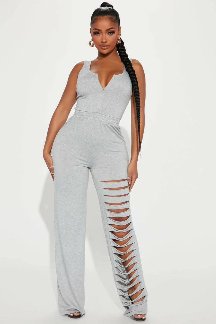 Fashion Nova Torn Between You Jumpsuit - Heather Grey Jumpsuits