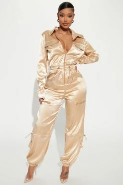 Fashion Nova Model Walk Cargo Jumpsuit - Taupe Jumpsuits