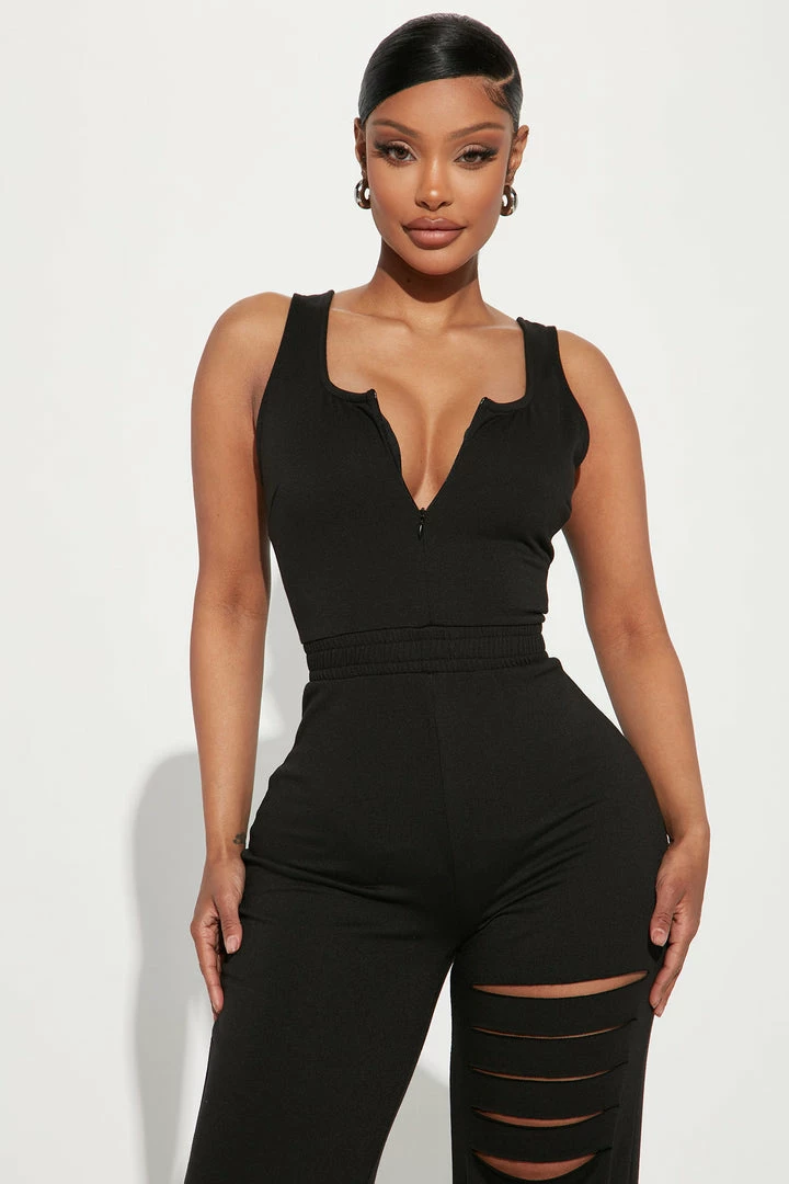 Fashion Nova Torn Between You Jumpsuit - Black Jumpsuits