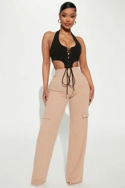 Fashion Nova Felicia Cargo Jumpsuit - Black/Brown