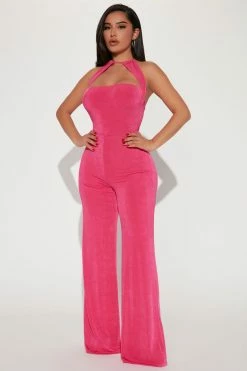 Fashion Nova Sadie Slinky Jumpsuit - Fuchsia