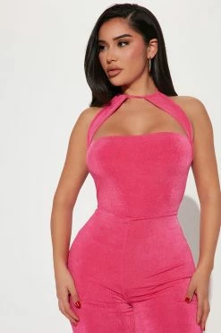 Fashion Nova Sadie Slinky Jumpsuit - Fuchsia