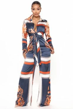 Fashion Nova St Tropez Printed Jumpsuit - Navy/Multi