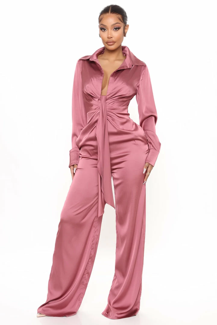 Fashion Nova Jumpsuits Fabulosity Stretch Satin Jumpsuit - Mauve