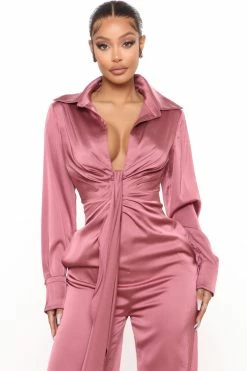Fashion Nova Jumpsuits Fabulosity Stretch Satin Jumpsuit - Mauve