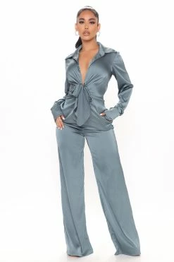 Fashion Nova Fabulosity Stretch Satin Jumpsuit - Teal