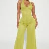 Fashion Nova Walks In Ibiza Halter Jumpsuit - Chartreuse Jumpsuits