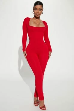Fashion Nova Sasha Smooth Snatched Jumpsuit - Red Jumpsuits