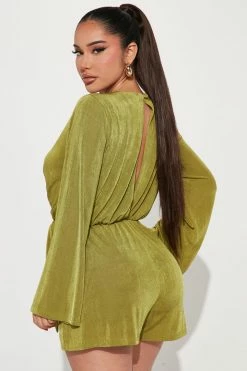 Fashion Nova Rompers Florence Slinky Romper - Chartreuse