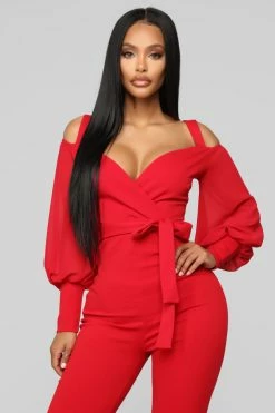 Fashion Nova Falling For Your Charm Jumpsuit - Red Jumpsuits