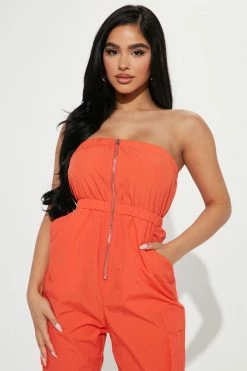 Fashion Nova Jumpsuits Catalina Cargo Jumpsuit - Orange