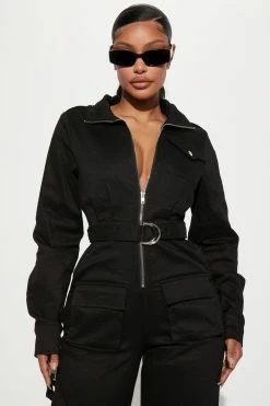 Fashion Nova Weekend Utility Jumpsuit - Black