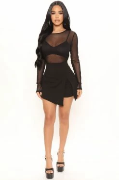 Fashion Nova Rompers Blurred Lines Mesh Romper - Black