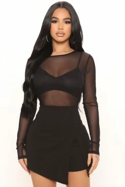 Fashion Nova Rompers Blurred Lines Mesh Romper - Black