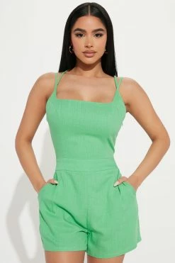 Fashion Nova Rompers Mia Linen Romper - Green