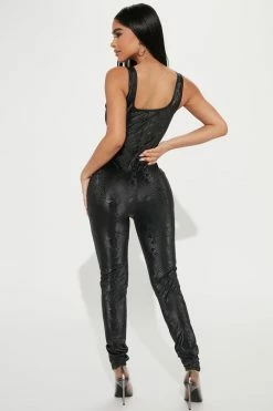 Fashion Nova Mia Leather Jumpsuit - Black