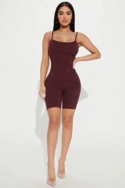 Fashion Nova Rompers Jasmine Ribbed Romper - Burgundy