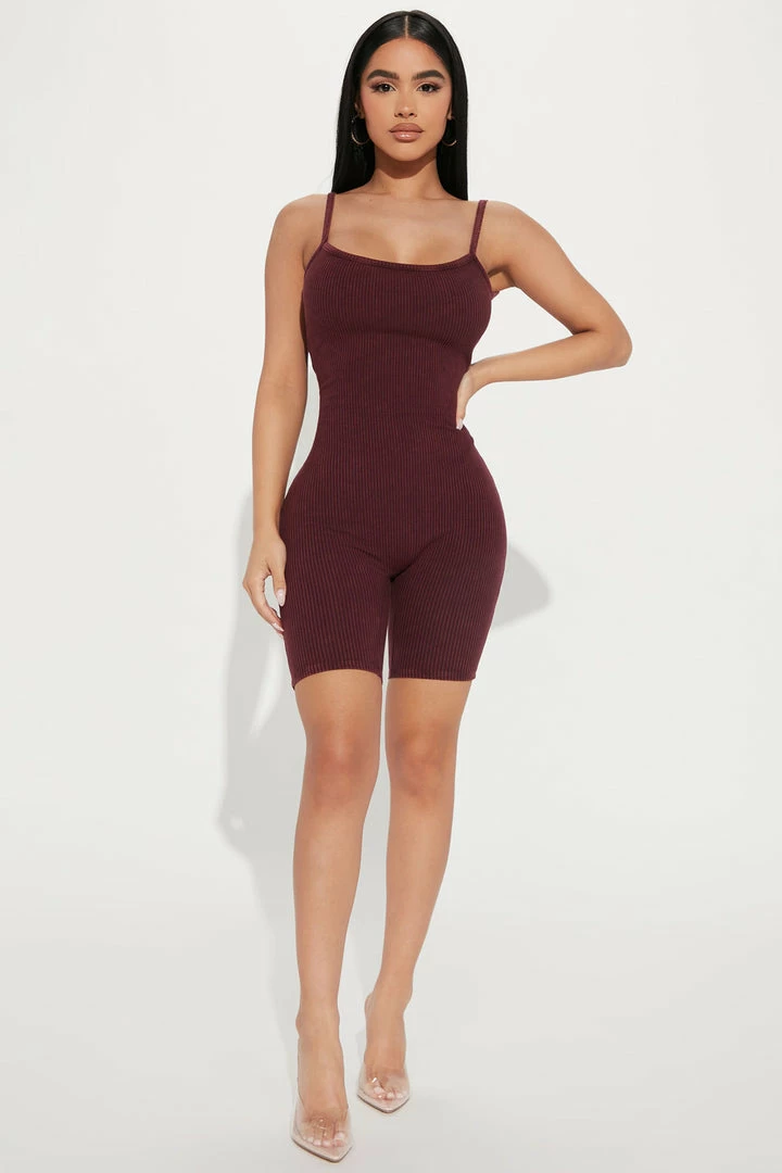 Fashion Nova Rompers Jasmine Ribbed Romper - Burgundy