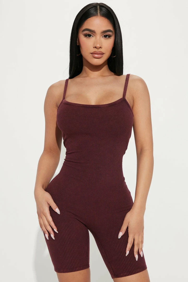 Fashion Nova Rompers Jasmine Ribbed Romper - Burgundy