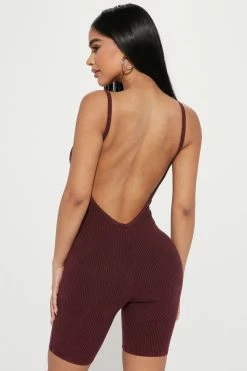 Fashion Nova Rompers Jasmine Ribbed Romper - Burgundy