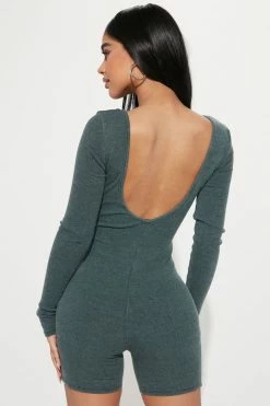 Fashion Nova Reign Ribbed Romper - Teal