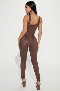 Fashion Nova Mia Leather Jumpsuit - Brown