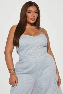 Fashion Nova Jumpsuits Makenna Cargo Jumpsuit - Heather Grey