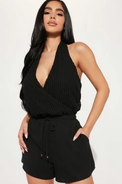 Fashion Nova St Tropez Crochet Romper - Black Rompers