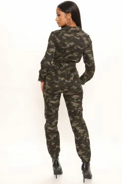 Fashion Nova Aviator Babe Camo Jumpsuit - Olive Skinny Leg Jumpsuits