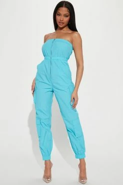 Fashion Nova Catalina Cargo Jumpsuit - Aqua