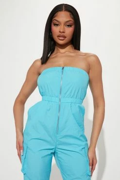 Fashion Nova Catalina Cargo Jumpsuit - Aqua