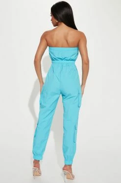 Fashion Nova Catalina Cargo Jumpsuit - Aqua