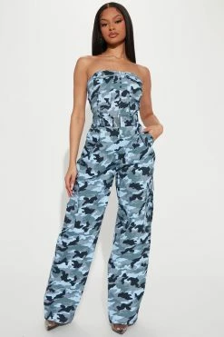 Fashion Nova Rachel Cargo Camo Jumpsuit - Navy/combo