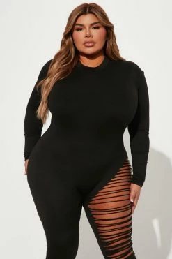Fashion Nova Keep On Slashing Long Sleeve Jumpsuit - Black Jumpsuits