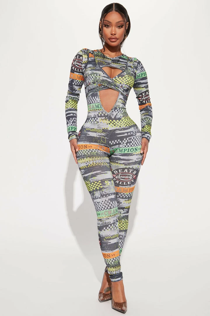 Fashion Nova Death Valley Printed Jumpsuit - Green/combo Jumpsuits