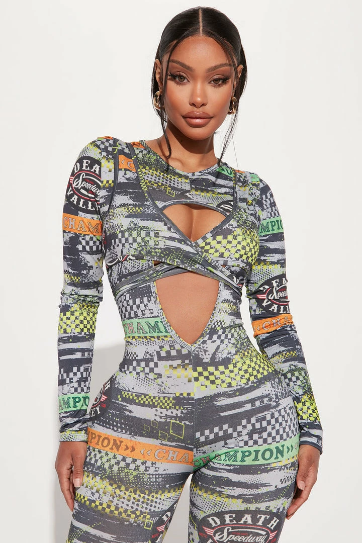 Fashion Nova Death Valley Printed Jumpsuit - Green/combo Jumpsuits