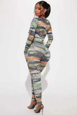 Fashion Nova Death Valley Printed Jumpsuit - Green/combo Jumpsuits