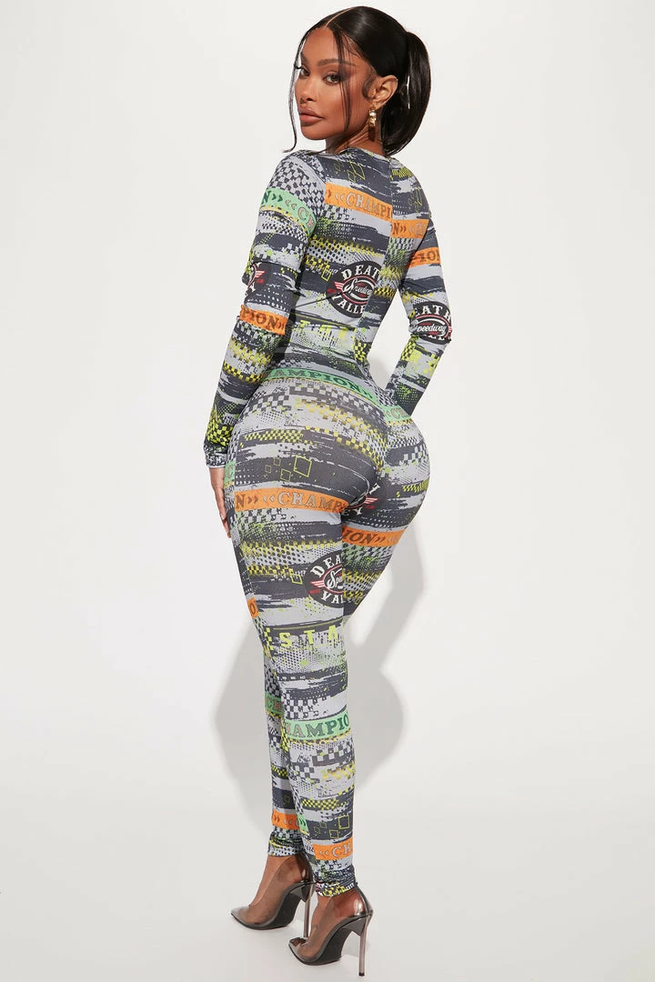 Fashion Nova Death Valley Printed Jumpsuit - Green/combo Jumpsuits